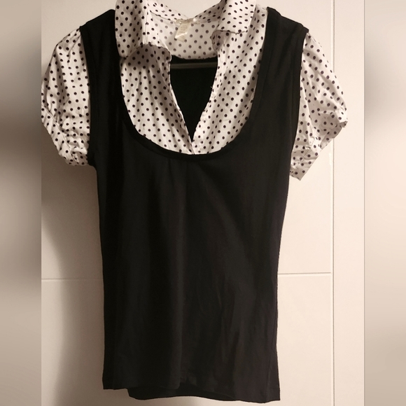 Ambiance Tops - Purple Polka Dot Black and White Women's Top